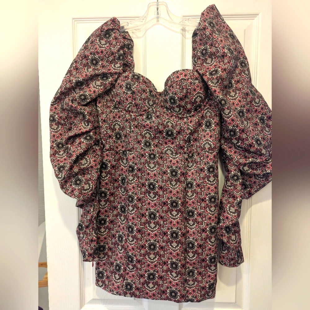 NWT RoseVelvet mini Dress Size M Puff Long Sleeve Bodycon purple witchy floral - Picture 6 of 16